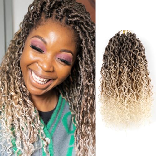 14 Inch Goddess Locs Crochet Hair for Black Women - 4/27/613 Short Bohemian Faux Locs - 7 Packs, Pre Looped Curly Ends