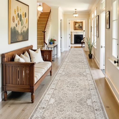 3' x 16' Washable Hallway Runner Rug Beige Non-Slip Indoor Floor Mat