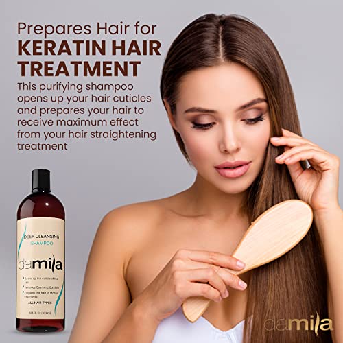 Damila Deep Clarifying Shampoo 16.8 Fl Oz for All Hair Types - Residue & Build-Up Removal - Prepares Hair for Keratin Treatments