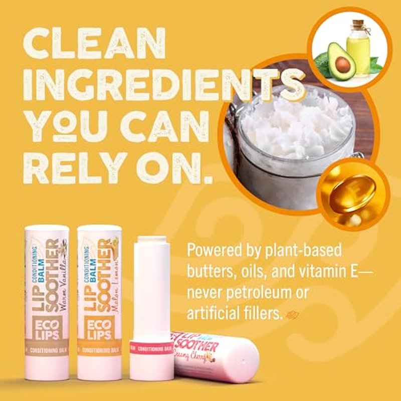 Eco Lips Conditioning Lip Soother Lip Balm ? Natural & Moisturizing Lip Care with Shea & Murumuru Butter, Clean Beauty, Daily Hydration & Protection for Chapped Lips, Variety 3-pack 0.15 oz.