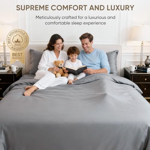 Gray Queen 1200-Thread Count Egyptian Cotton Bed Sheet Set with Deep Pockets