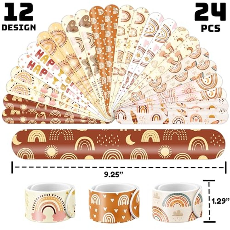 48PCS Boho Rainbow Party Set - 24PCS Temporary Tattoos & 24PCS Slap Bracelets - Fun Birthday Supplies, Baby Shower Gifts, Classroom Rewards & Boho-Themed Decor for Kids (Boys & Girls)