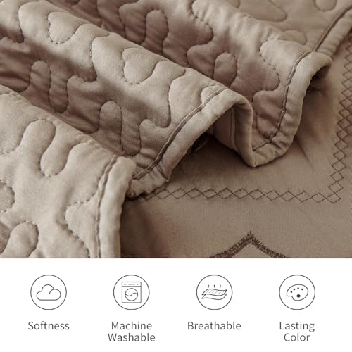 Cmfshape Oversized Floral Embroidery Quilt Set - Super King Taupe 120x120