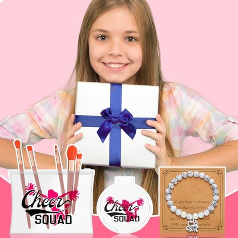 36 Pcs Cheerleader Gifts Set Including Portable Zipper Cheer Makeup Bag, Compact Mirror, Cheer Bracelet - Party Favors for Women Cheerleading Team