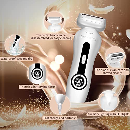 Women’s Electric Shaver Bikini & Body Trimmer - White, Rechargeable, Waterproof