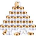 24 Pack Clear Plastic Jars with Gold Lids 1 oz Wide Mouth Storage Containers