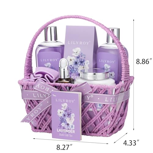 Lavender Spa Gift Set for Women - 7-Piece Birthday Gift for Mom, Relaxing Bath Basket