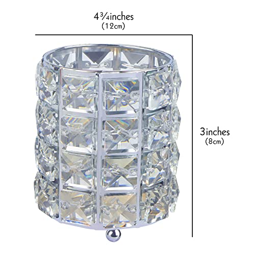Crystal Makeup Brush Holder Set - Silver 4-Pack Bling Organizer for Dresser, Bathroom, Table
