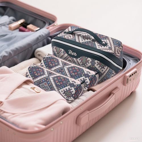 Travel Makeup Bag Organizer - Midnight Blue, Large Capacity Cosmetic Set with Pouches