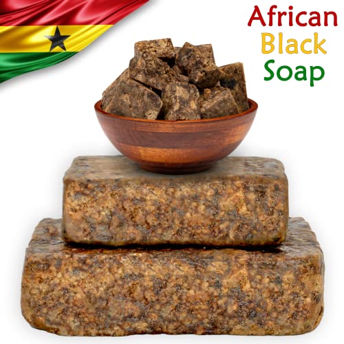 Unscented Raw African Black Soap 3 lbs Bulk Bars - 48 oz Pack of 1 - Natural Ghana Skin & Hair Cleanser