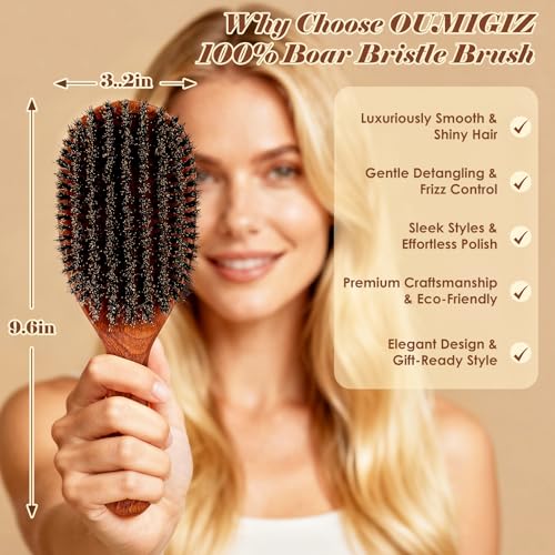 Large & Mini Boar Bristle Hair Brush Set - Handmade Wooden Grooming Tools