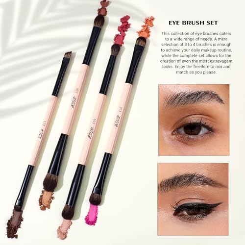 Jessup Peach Dust 7-Piece Double Sided Makeup Brush Set - Cruelty-Free, Travel-Friendly