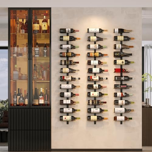 Rectangular 36 Bottle Wall Mounted Wine Rack - Modular Hanging Storage Set - Black Metal