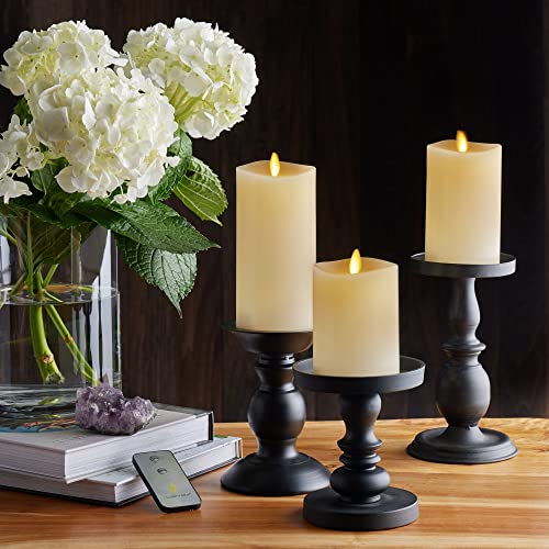 Ivory Flameless LED Pillar Candle Set of 3 with Remote & Timer - Realistic Flickering Flames