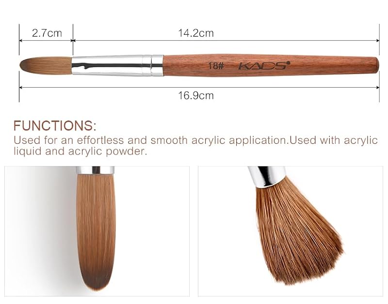 Nail Acrylic Brush Kolinsky Oval Crimped Shape 18# - Wooden Handle, Professional Nail Art Tool
