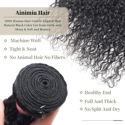Ainimiu Curly Wave Human Hair Bundles 20 Inch 12A Grade Virgin Brazilian Unprocessed Extensions