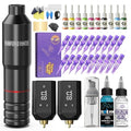 Wireless Rotary Tattoo Gun Kit with Dual Batteries, Inks & Accessories for Beginners
