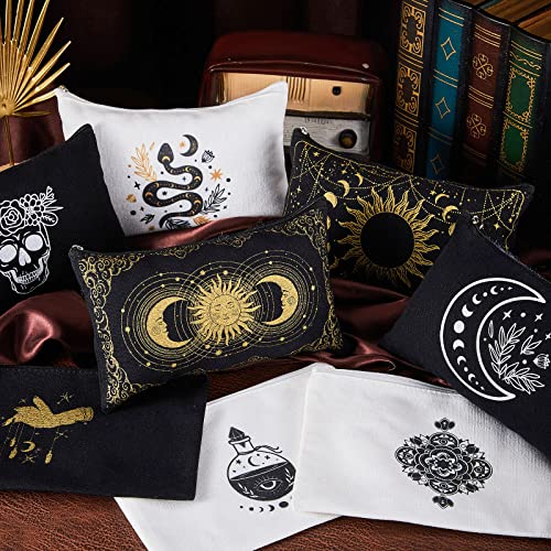 Moon & Witch Tarot Canvas Zipper Pouch Bags - Set of 18 Small Cosmetic & Makeup Bags