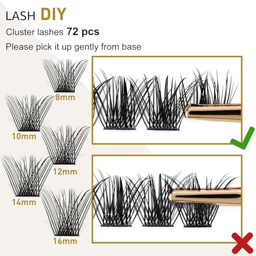 Lash Clusters B02 D Curl 16mm DIY Eyelash Extensions 72 Clusters Lashes B&Qaugen Mega Volume Individual Lashes Eyelash Clusters Extensions Wispy Individual Lashes Cluster DIY at Home (NM-D-16mm)