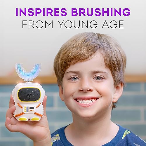 Kids U-Shaped Electric Toothbrush - Sensory Design for Ages 2-7, White - Astronaut Theme