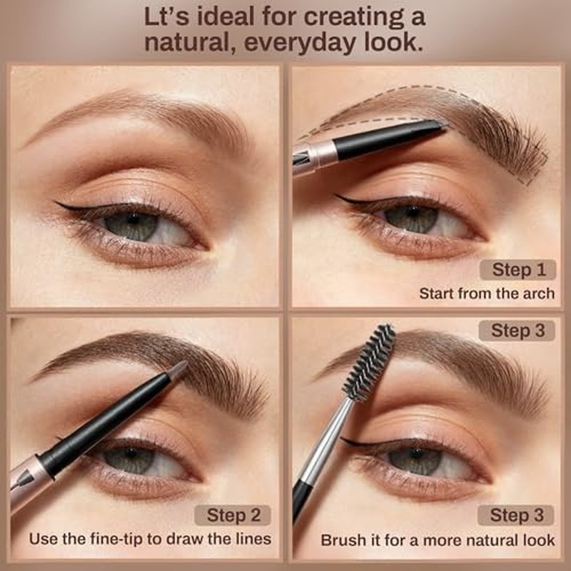 2 Pack Eyebrow Pencil, Waterproof Eyebrow Makeup with Dual Ends, Professional Brow Enhancing Kit with Eyebrow Brush (Dark Brown #1)
