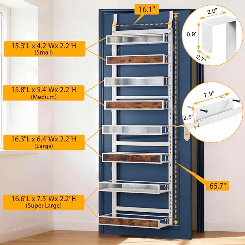 Clothink White 8-Tier Pantry Door Organizer Spice Rack - Adjustable Wall & Over Door Kitchen Storage