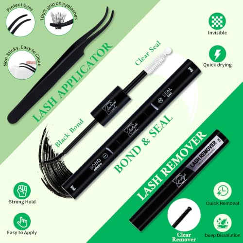 Lash Clusters Kit with 970 Fake Eyelashes, Bond & Seal, Tweezers & Remover - Variation KIT-005