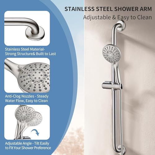 Brushed Nickel Shower Slide Bar Set with Handheld Head & 69-Inch Hose - ADA Compliant