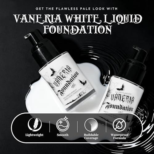 VANERIA White Foundation Liquid, Face Makeup Full Coverage Waterproof, Mixer Use or White Base for Goths, Vampires, Clowns. 30ML
