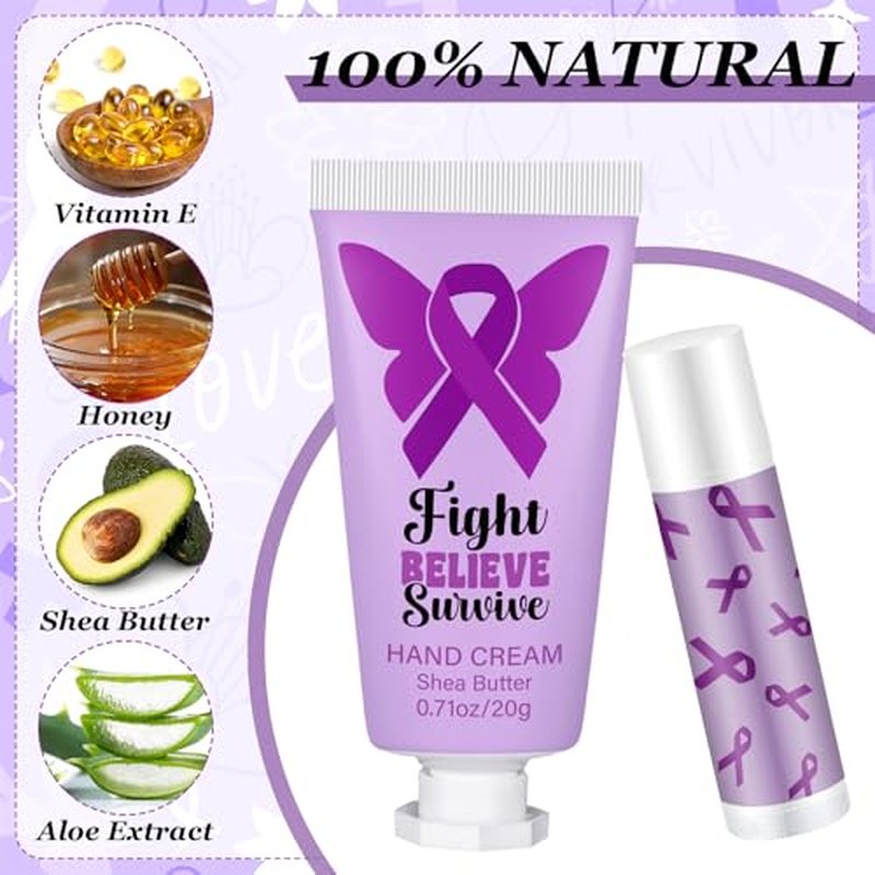 50 Set Purple Ribbon Awareness Gifts Bulk Woman Purple Ribbon 50 Lip Balm 50 Hand Cream 50 Bag 50 Tag for Domestic Violence Awareness Lupus Epilepsy Pancreatic Cancer Party