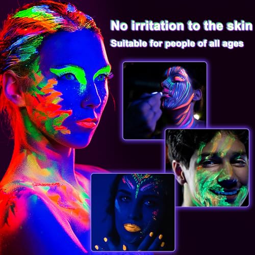 Glow in The Dark Face Body Paint, Glow In The Dark Under UV Black Light Sticks Makeup Neon Face Painting Kits for Adult Halloween Festival Accessory Glow Party Supplies (24 color pen)
