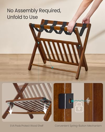 Coffee Brown 2 Pack Solid Wood Luggage Racks with Storage Shelf - No Assembly Needed