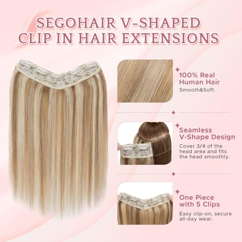 12 Inch Clip-In Hair Extensions #12P613 Golden Brown Blonde Mixed - V-Shaped Weft