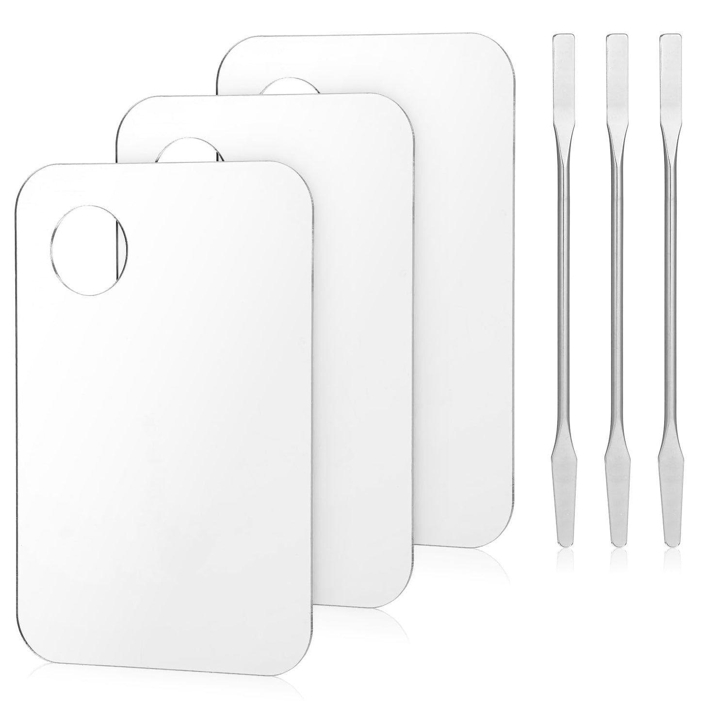 3 Pices Acrylic Makeup Palettes, 3pcs Cosmetic Palette with 3pcs Spatula Makeup Palette Mixing Tray for Foundation Eye Shadow Lipsticks Foundation Lipsticks (Rectangular)