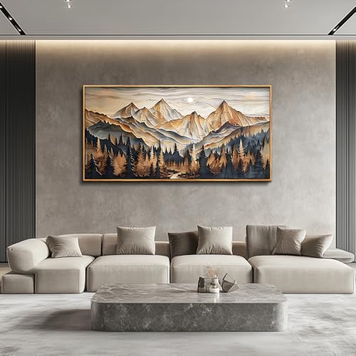 Abstract Mountain Range Wall Art Canvas - 40x20 Inches Frame, Mountain Landscape Painting, Living Room Decor Variation of Abstract Mountain Range Wood Frame 40"L x 20"W