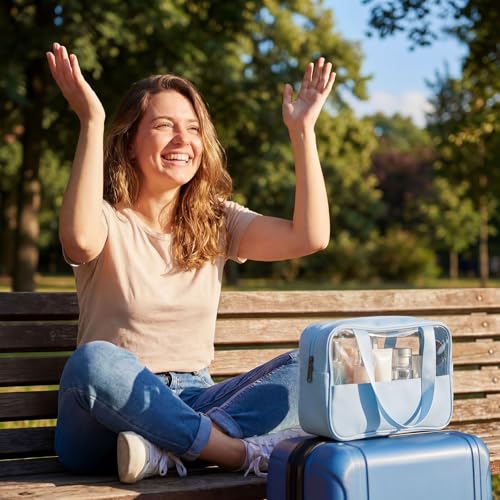 Translucent Makeup Bag Set - Blue Travel Organizer 9 Pcs - Waterproof