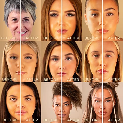 Fab Brows LUX Duo Stencil Eyebrow Kit - The Ultimate Brow Stencil Kit with Duo Brow Powder, Highlighter Powder, Stencil Shapes, Eyebrow Tools & Mirror - Eyebrow Stencil Kit Makeup - Slate/Black