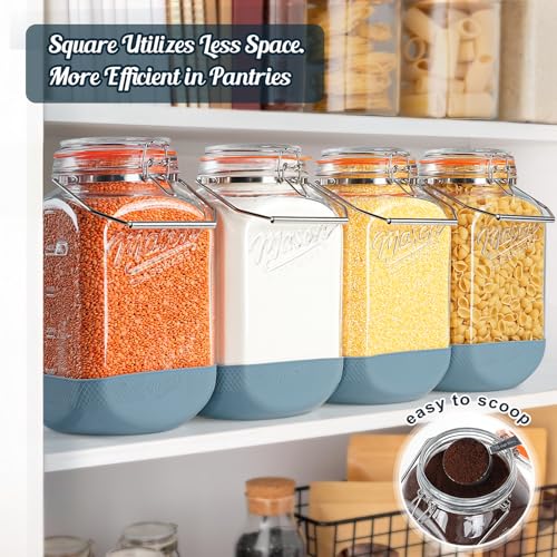 Square 1.5 Gallon Glass Mason Jar with Airtight Lid & Handle - 2 Pack