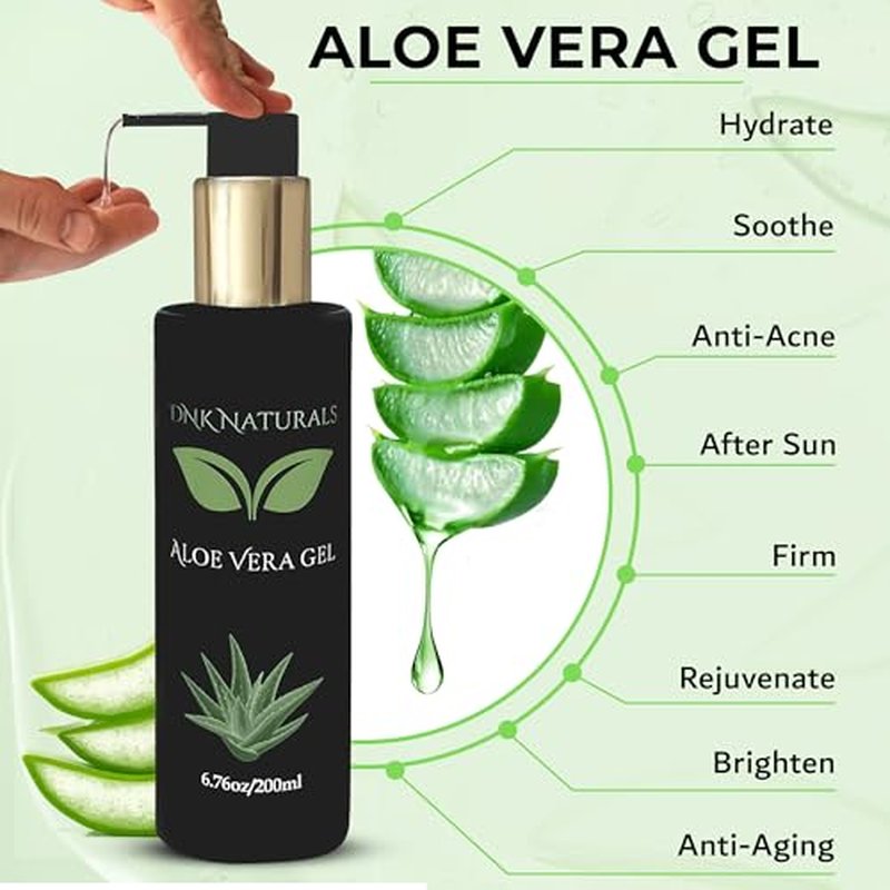 Aloe Vera Gel made from fresh 100% Pure Aloe - Sunburn Relief - Calms Irritated Skin - Hydrates - With Niacinamide - For Face, Body, and Hair - Vegan, No Fragrance - 200ml