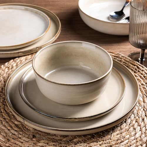 GBHOME Ceramic Dinnerware Set for 4 - Cappuccino, 12 Pieces Includes Plates & Bowls