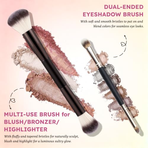 Neutral Taupe Eyeshadow Palette Set with Blush Bronzer Highlighter & Brushes - 11 Colors