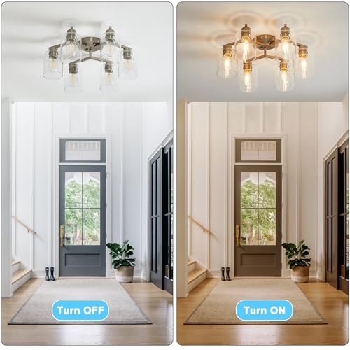 DIDUIO Brushed Nickel 6-Light Semi-Flush Ceiling Light Modern Kitchen & Living Room Fixture