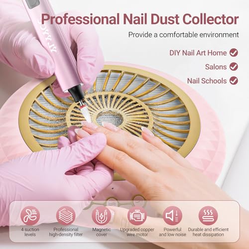 YLYYCC Pink Professional Nail Dust Collector Quiet for Home & Salon Use