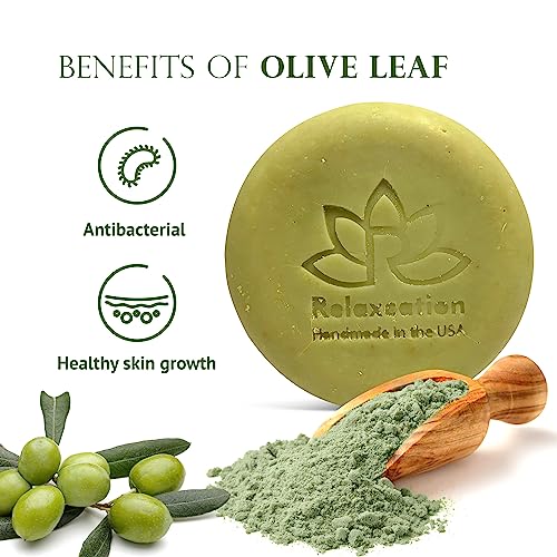Relaxcation Made in USA 5 Bulk Soap Bars with Organic Olive Oil and Olive Leaves - Anti-aging and Antioxidant Natural Cold Process Soap Handmade in USA