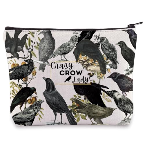WZMPA Bird Crow Cosmetic Bag Crow Lover Gift Crazy Crow Lady Makeup Zipper Pouch Bag Crow Merch (crazy crow lady)