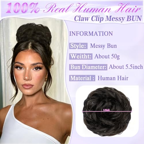 LRSICAL Natural Color Human Hair Messy Bun Hair Piece Clip-In Style