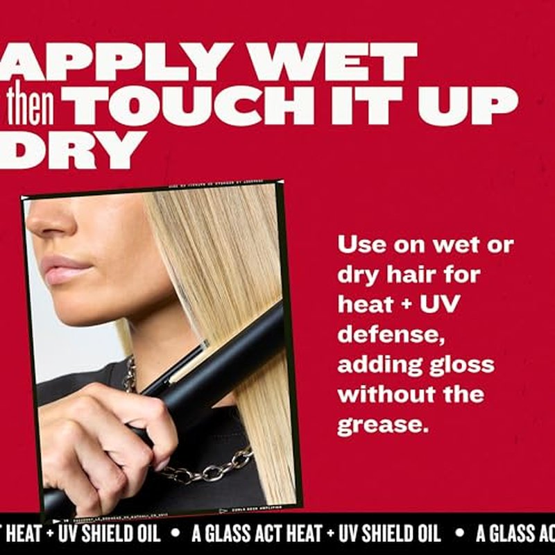 Bed Head by TIGI A Glass Act Multi-Tasking Heat Protectant Oil with UV & Color Defense, Anti-Frizz & Glass-Shine Finishing, 3.62 fl oz