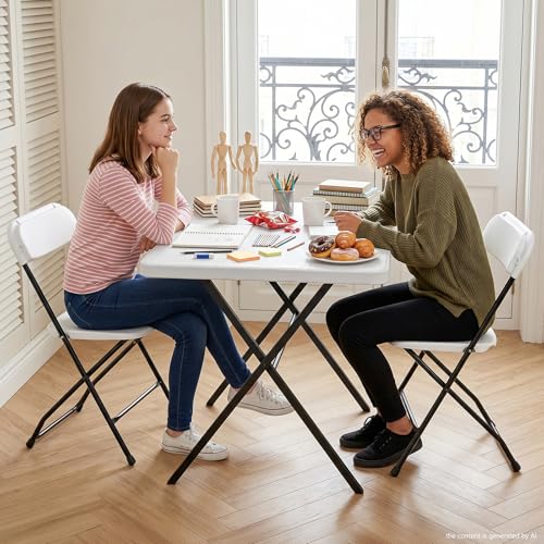 White Folding Table Set with 2 Chairs - Portable Heavy Duty Outdoor Picnic