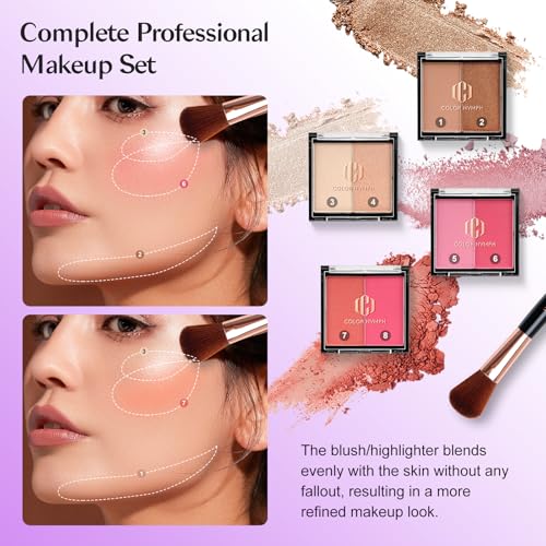 Color Nymph All in one Makeup Kit For Girls Teens, Makeup Set 4 Trays Spacious Space Train Case for Beginner with Eyeshadow Highlighter Lipgloss Blush Contour Concealer Brush Eyeliner Lipbalm