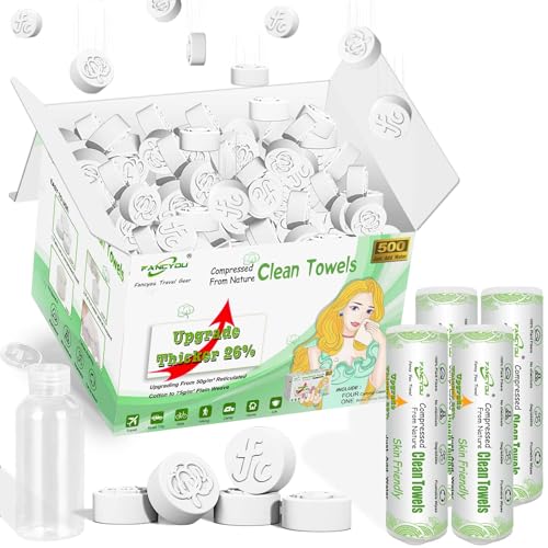 Disposable Compressed Towel Tablets 500 Pcs with Dispenser - Green, Reusable & Eco-Friendly
